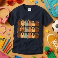 Cute Gobble Turkey Thanksgiving Kids T-Shirt thumb 3