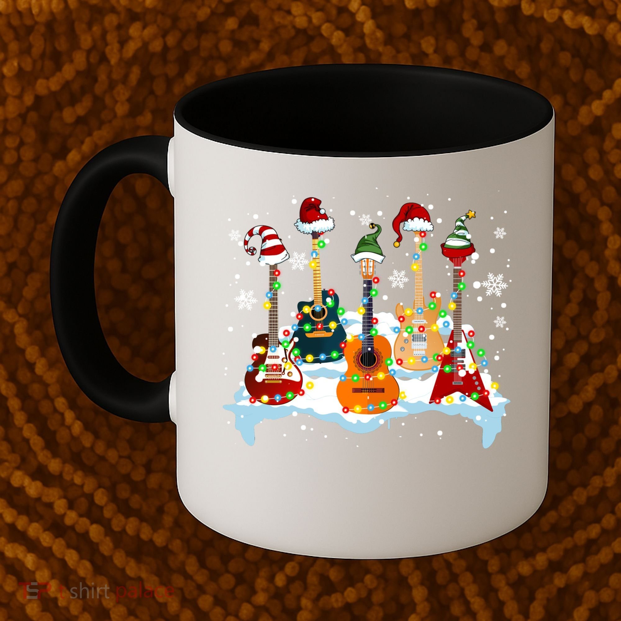 Christmas Guitar Tree Xmas Lights Santa Guitar Instruts Gift Coffee Mug