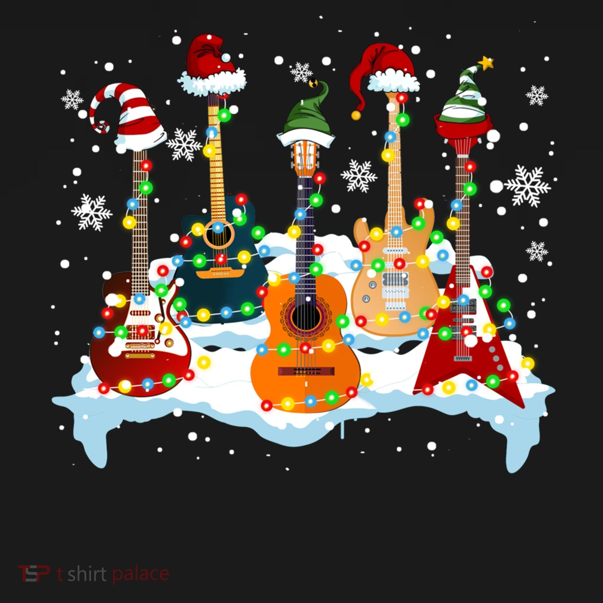 Christmas Guitar Tree Xmas Lights Santa Guitar Instruts Gift Women's Hoodie