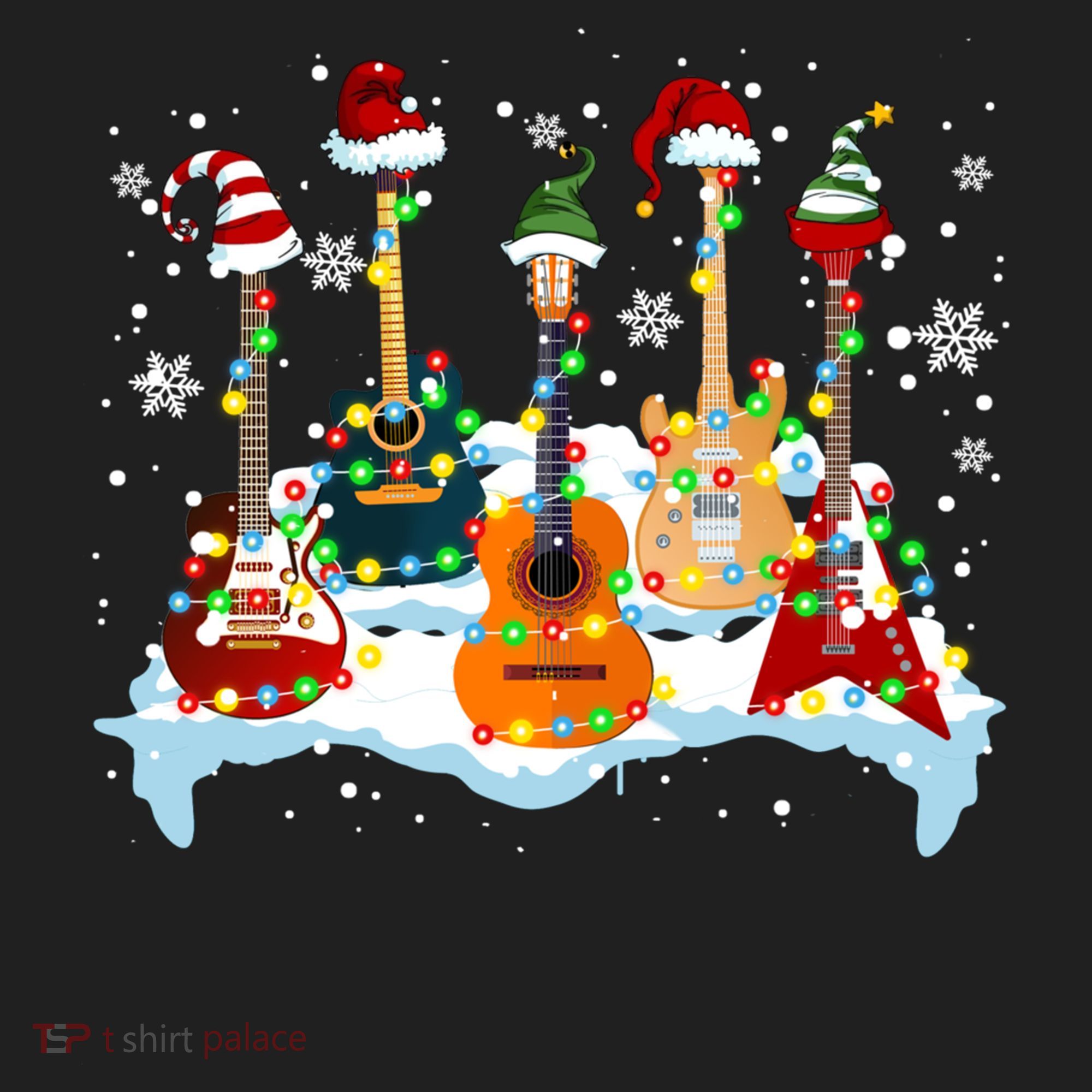 Christmas Guitar Tree Xmas Lights Santa Guitar Instruts Gift Hat