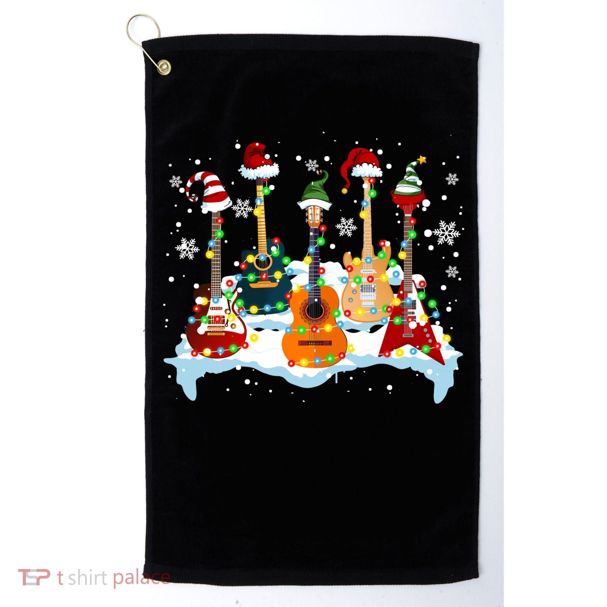 Christmas Guitar Tree Xmas Lights Santa Guitar Instruts Gift Golf Towel