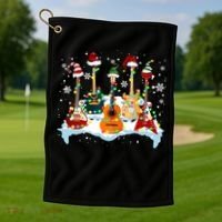 Christmas Guitar Tree Xmas Lights Santa Guitar Instruts Gift Golf Towel thumb 1
