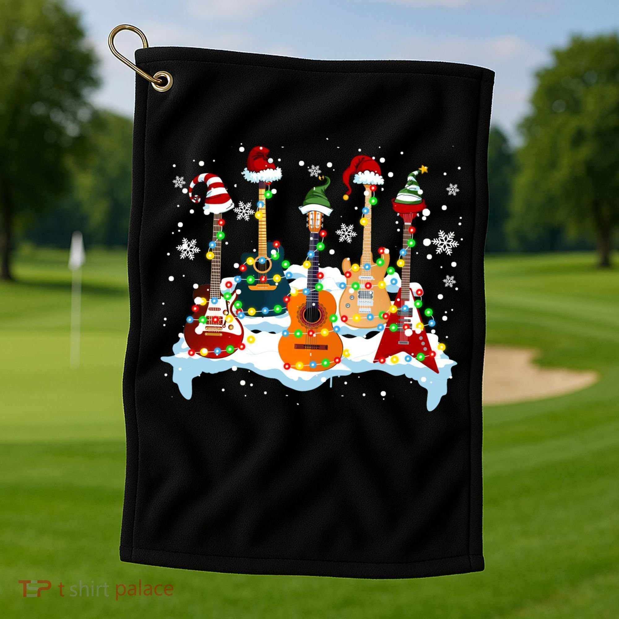 Christmas Guitar Tree Xmas Lights Santa Guitar Instruts Gift Golf Towel