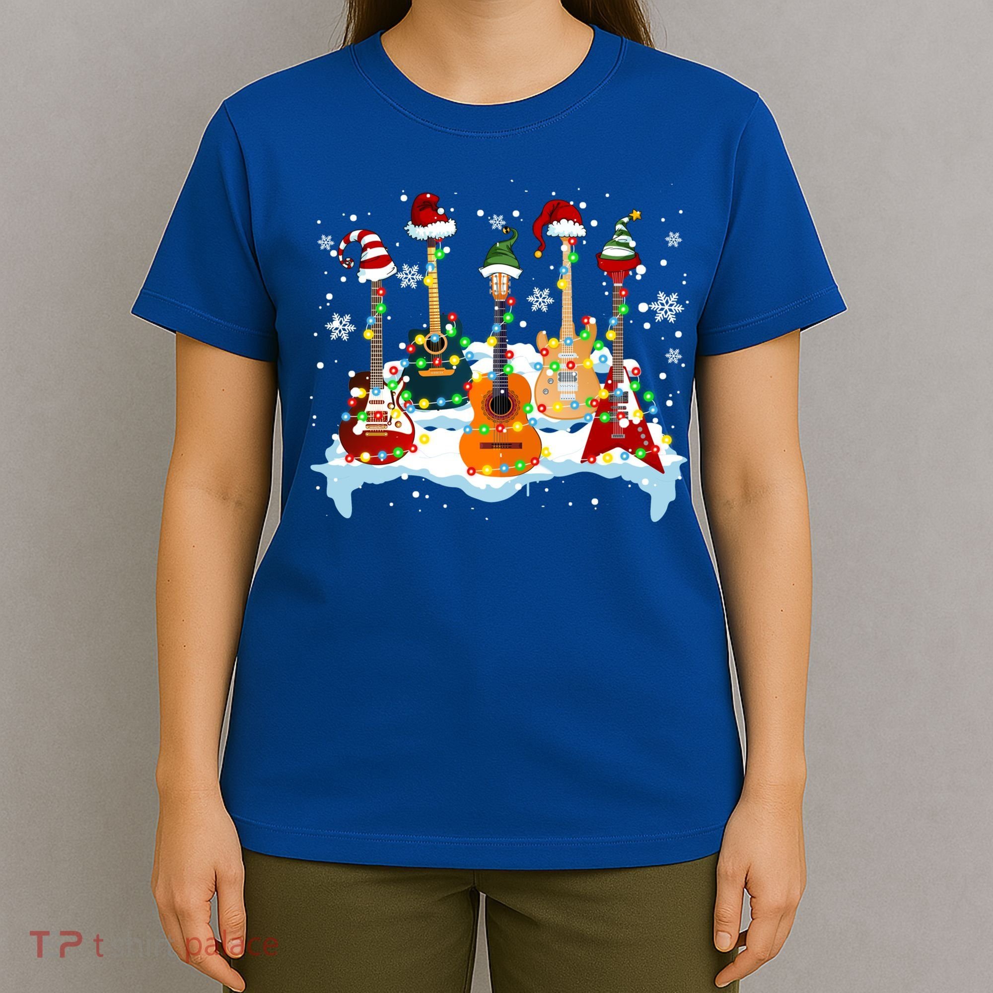 Christmas Guitar Tree Xmas Lights Santa Guitar Instruts Gift T-Shirt