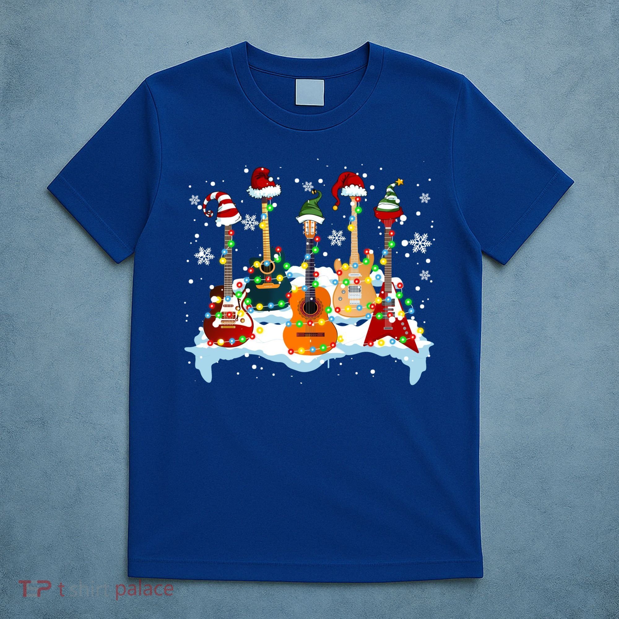 Christmas Guitar Tree Xmas Lights Santa Guitar Instruts Gift T-Shirt
