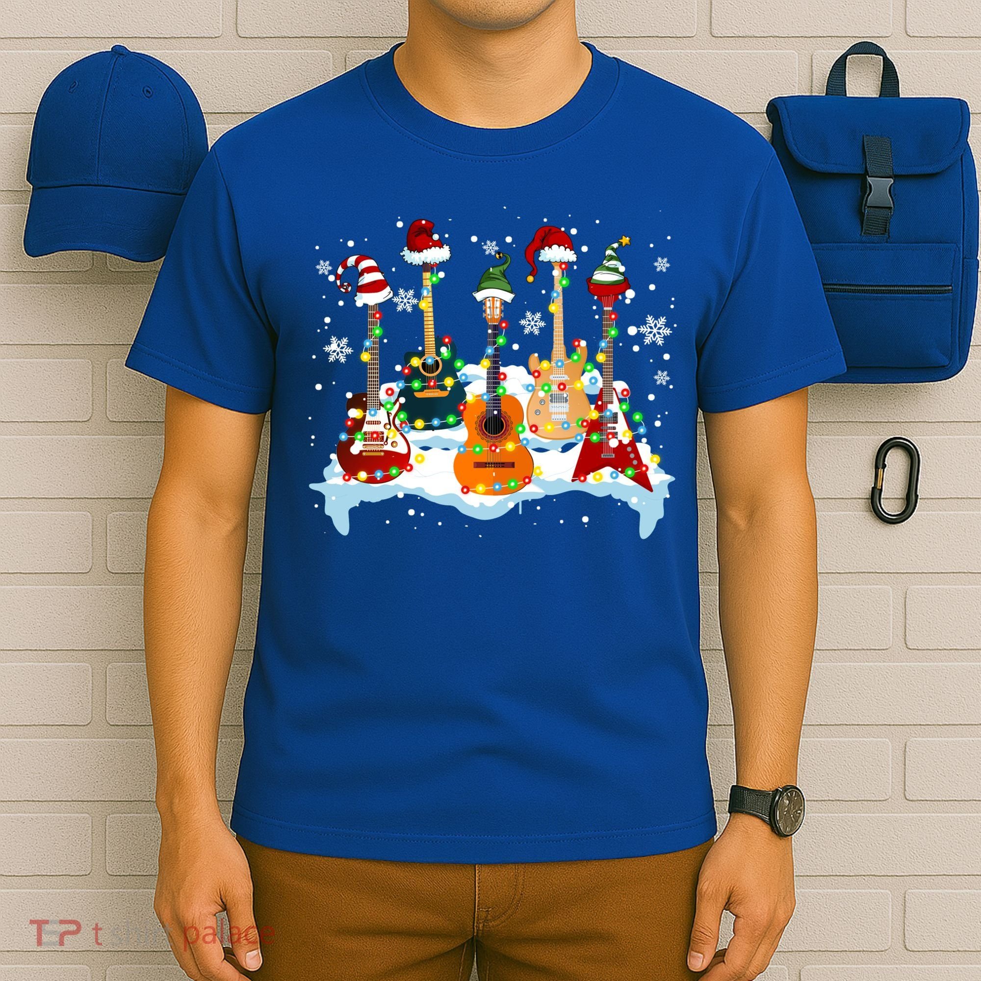 Christmas Guitar Tree Xmas Lights Santa Guitar Instruts Gift T-Shirt