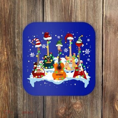 Christmas Guitar Tree Xmas Lights Santa Guitar Instruts Gift Coaster