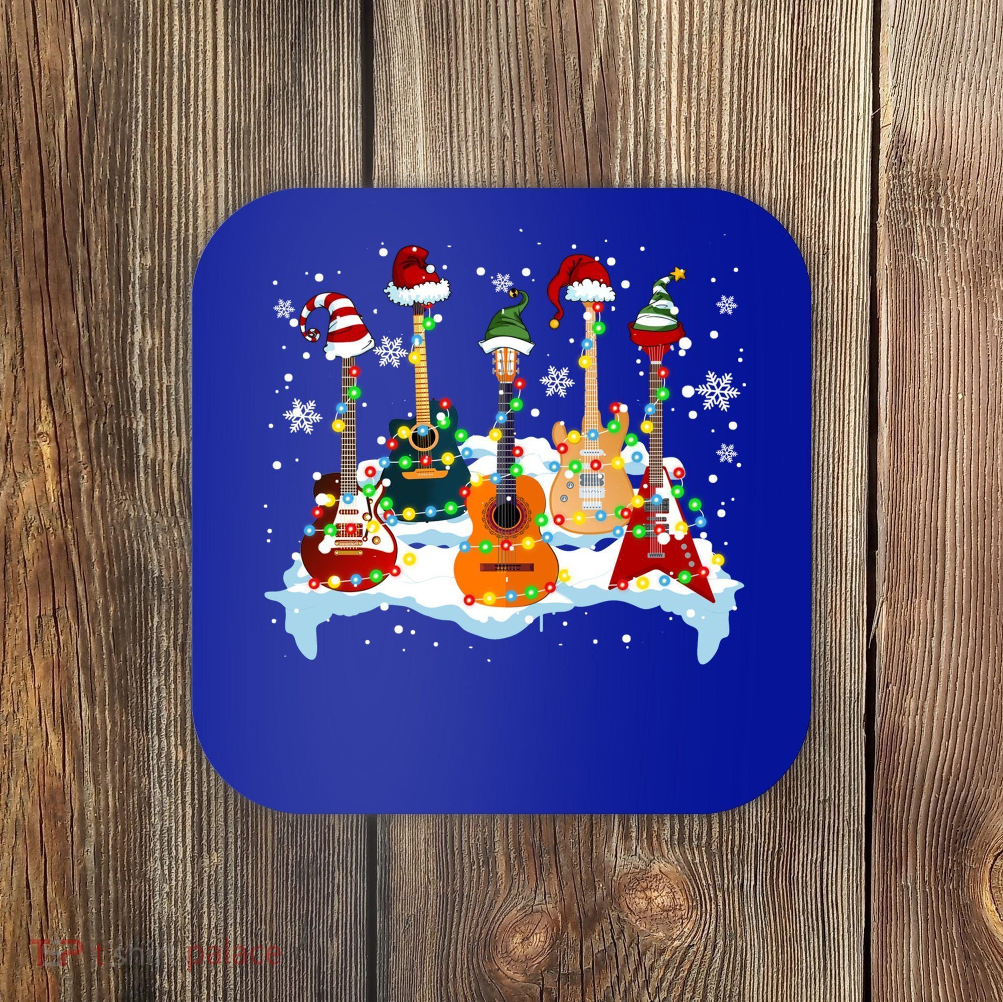 Christmas Guitar Tree Xmas Lights Santa Guitar Instruts Gift Coaster