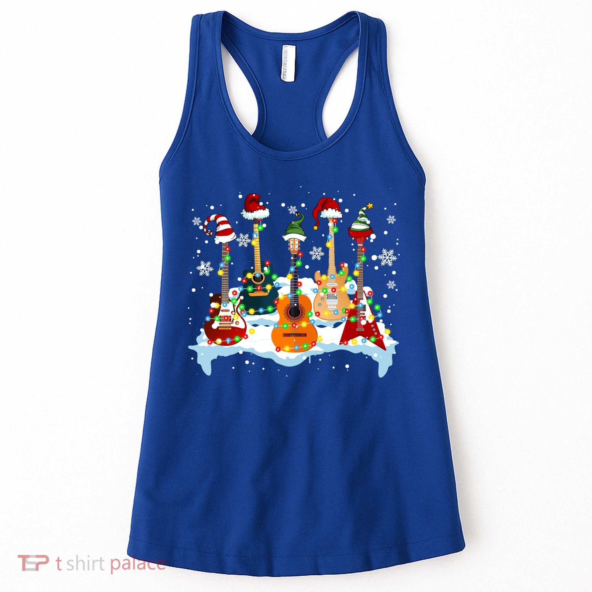 Christmas Guitar Tree Xmas Lights Santa Guitar Instruts Gift Women's Tank Top