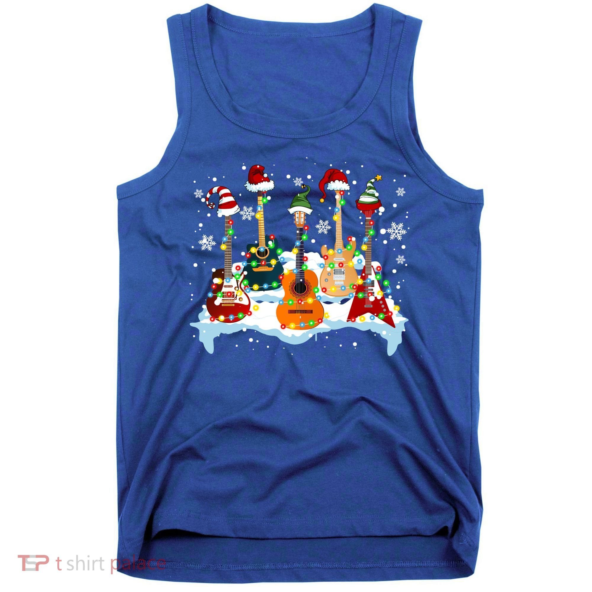 Christmas Guitar Tree Xmas Lights Santa Guitar Instruts Gift Tank Top