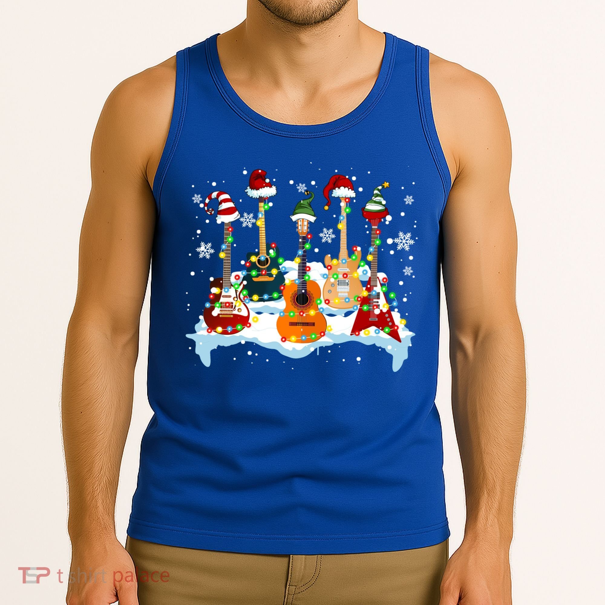 Christmas Guitar Tree Xmas Lights Santa Guitar Instruts Gift Tank Top