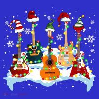Christmas Guitar Tree Xmas Lights Santa Guitar Instruts Gift Women's Long Sleeve Shirt thumb 2