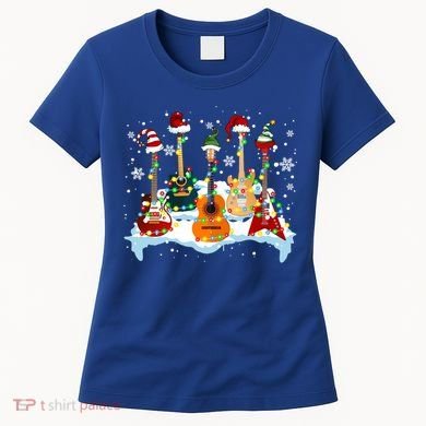 Christmas Guitar Tree Xmas Lights Santa Guitar Instruts Gift Women's T-Shirt