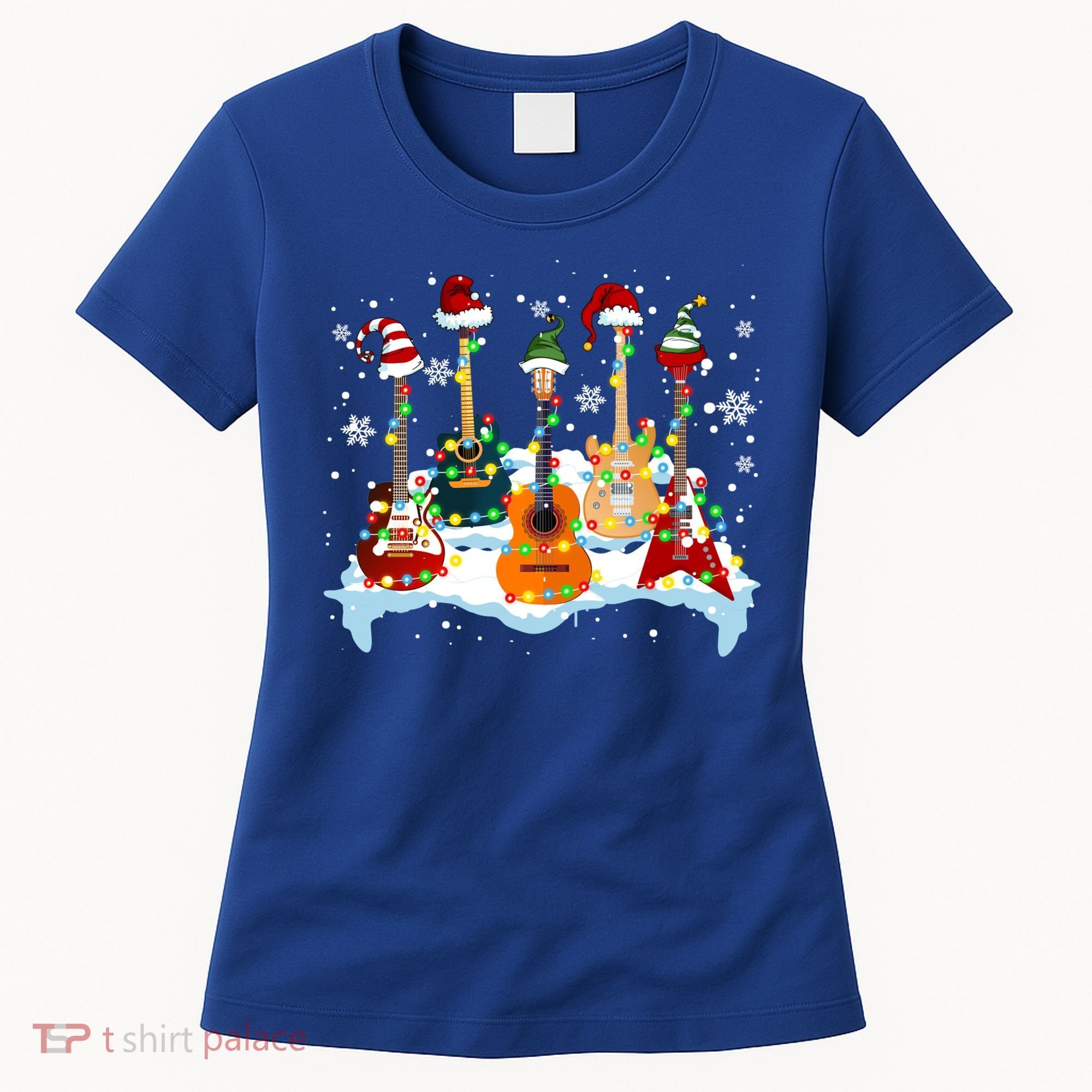 Christmas Guitar Tree Xmas Lights Santa Guitar Instruts Gift Women's T-Shirt