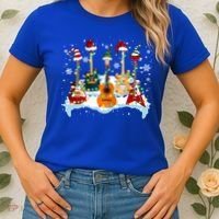 Christmas Guitar Tree Xmas Lights Santa Guitar Instruts Gift Women's T-Shirt thumb 2
