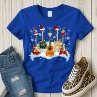 Christmas Guitar Tree Xmas Lights Santa Guitar Instruts Gift Women's T-Shirt thumb 3