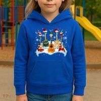 Christmas Guitar Tree Xmas Lights Santa Guitar Instruts Gift Kids Hoodie thumb 3