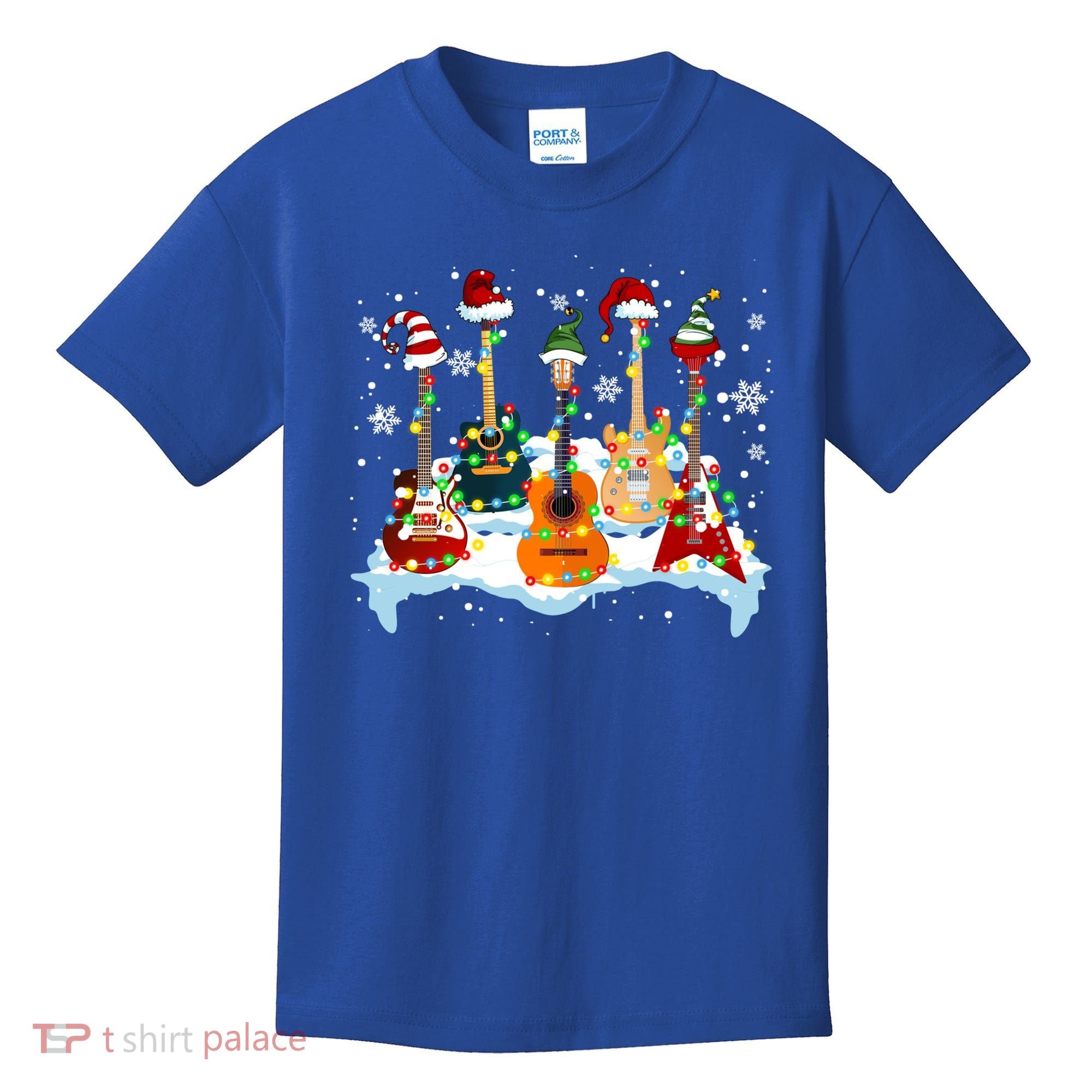 Christmas Guitar Tree Xmas Lights Santa Guitar Instruts Gift Kids T-Shirt