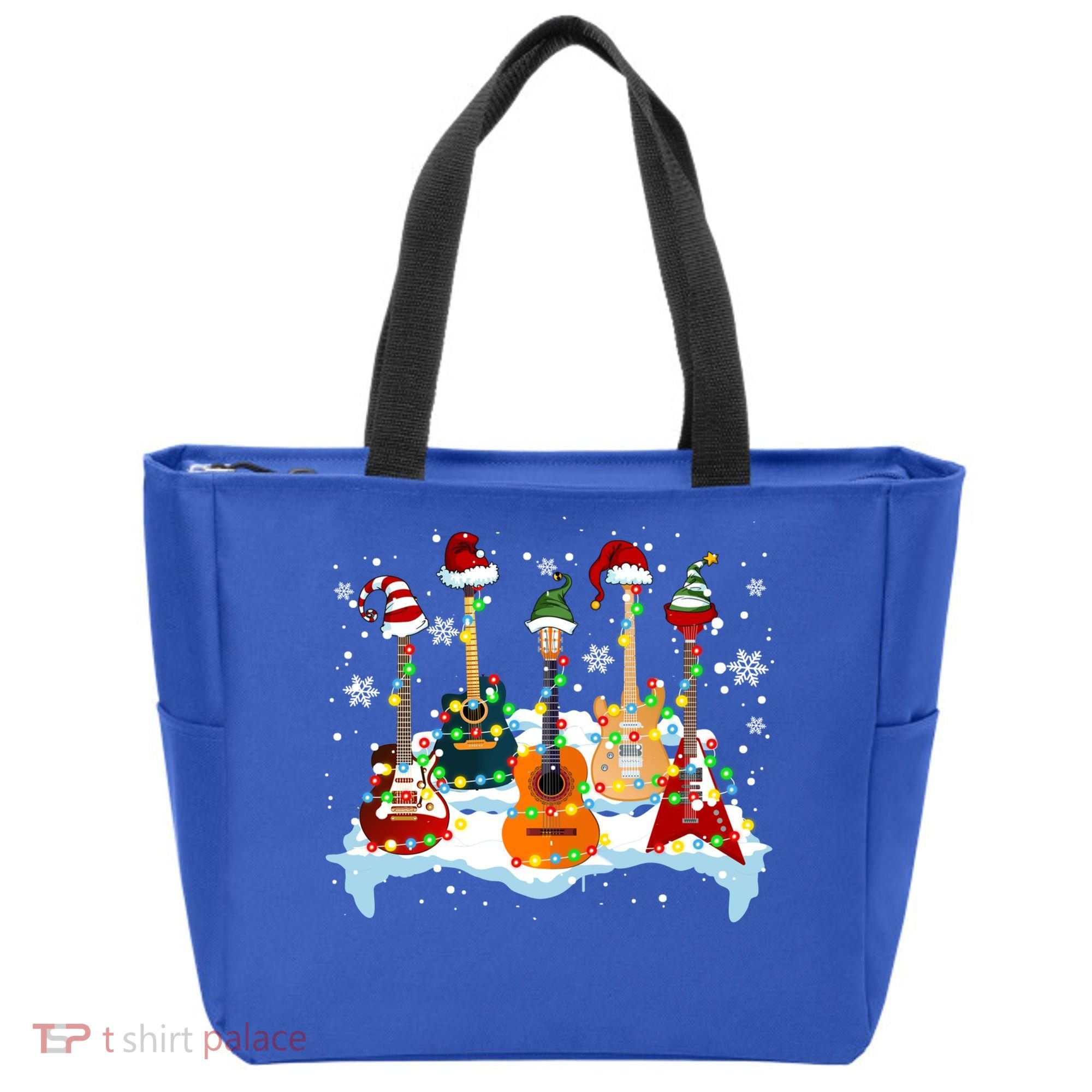 Christmas Guitar Tree Xmas Lights Santa Guitar Instruts Gift Tote Bag