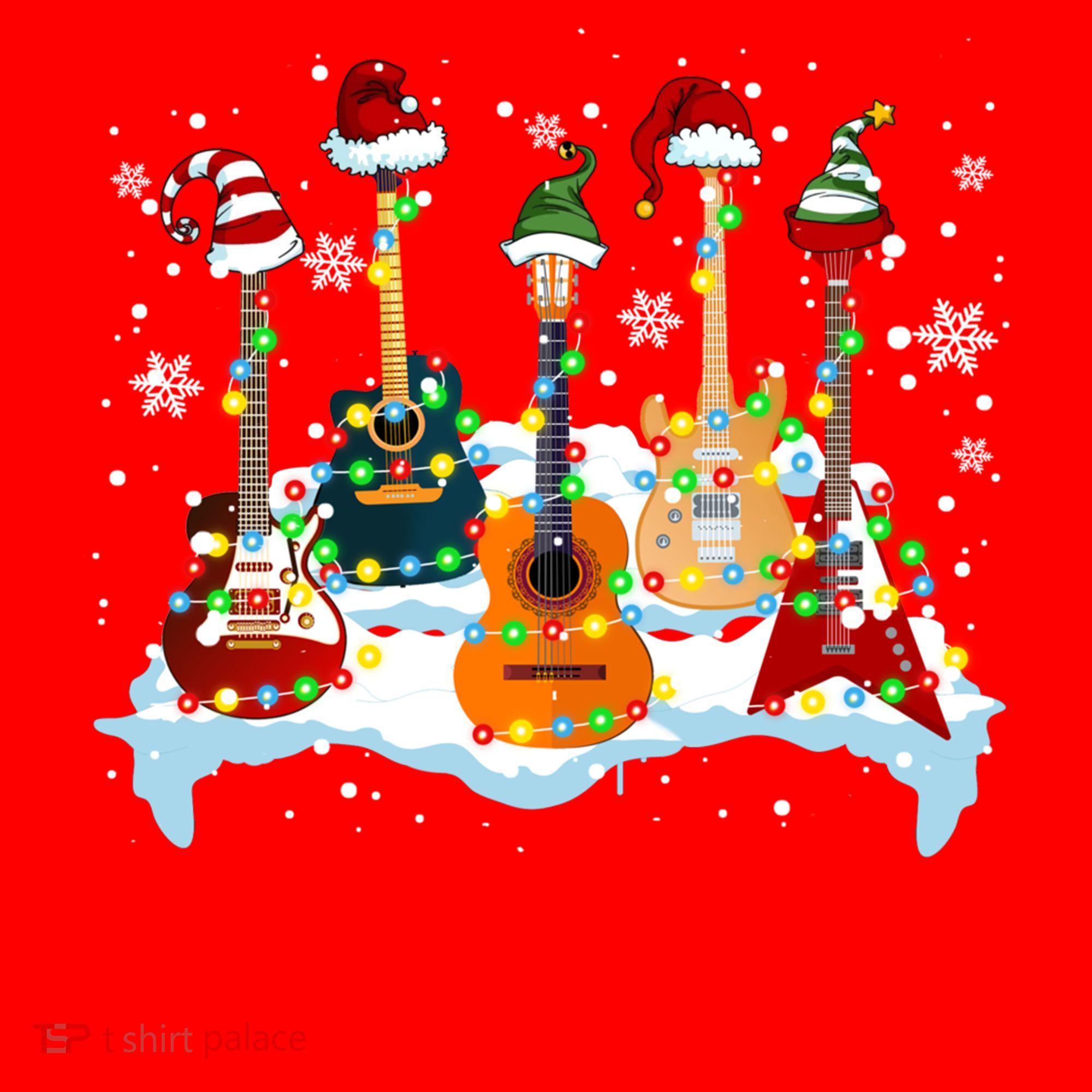 Christmas Guitar Tree Xmas Lights Santa Guitar Instruts Gift Santa Hat