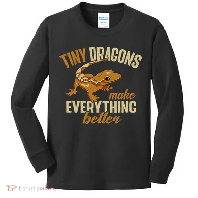 Crested Gecko Tiny Dragons Make Everything Better Kids Long Sleeve Shirt