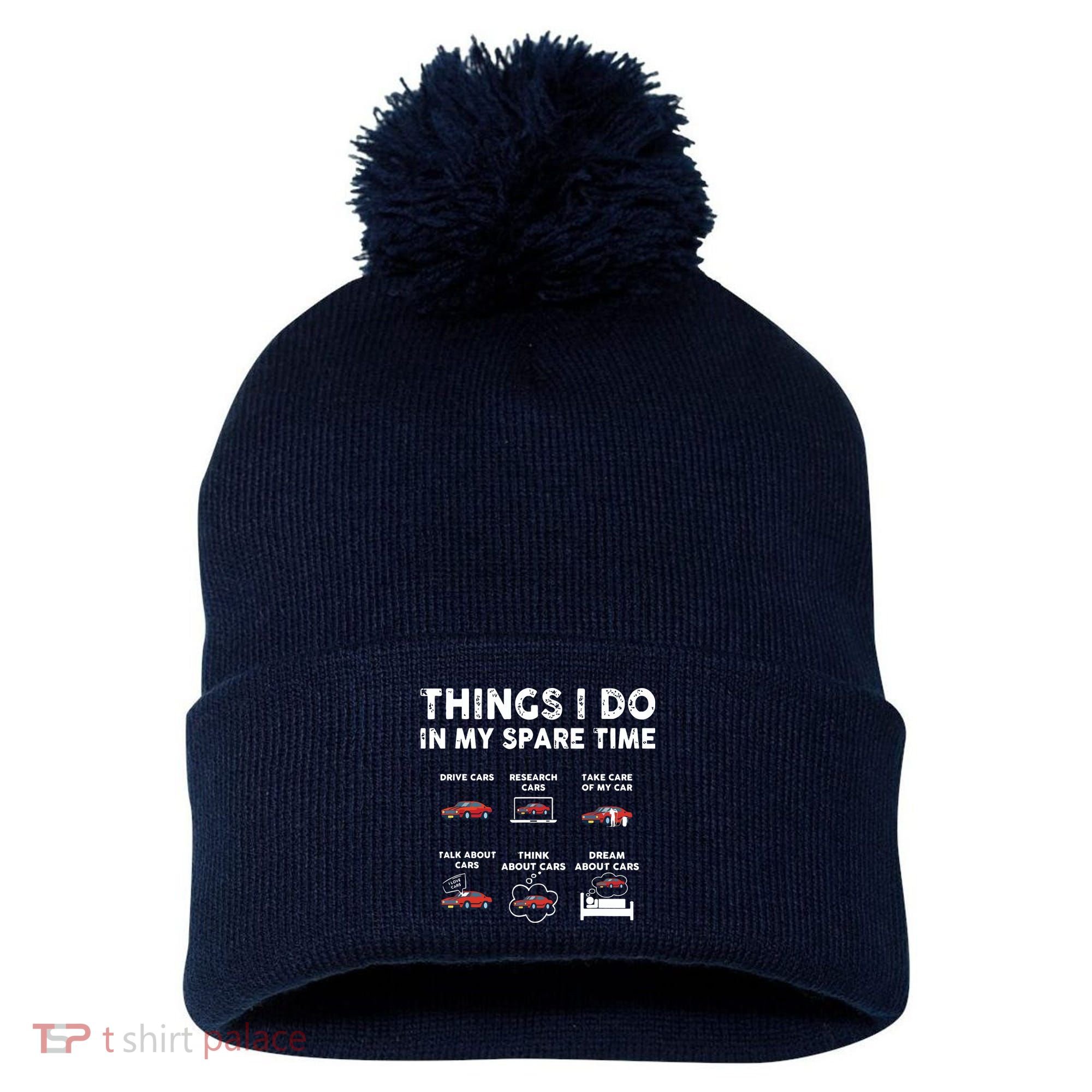 Car Guy Things I Do In My Spare Time Funny Muscle Cars Lover Pom Pom 12in Knit Beanie