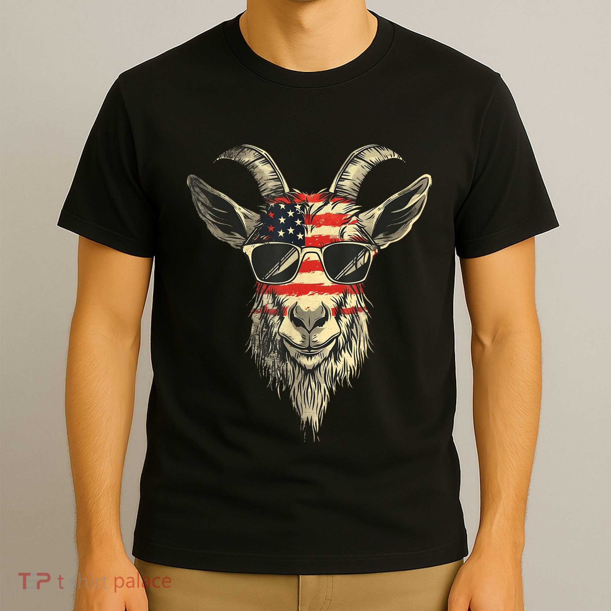 Cool Goat With Sunglasses And Usa Flag T-Shirt