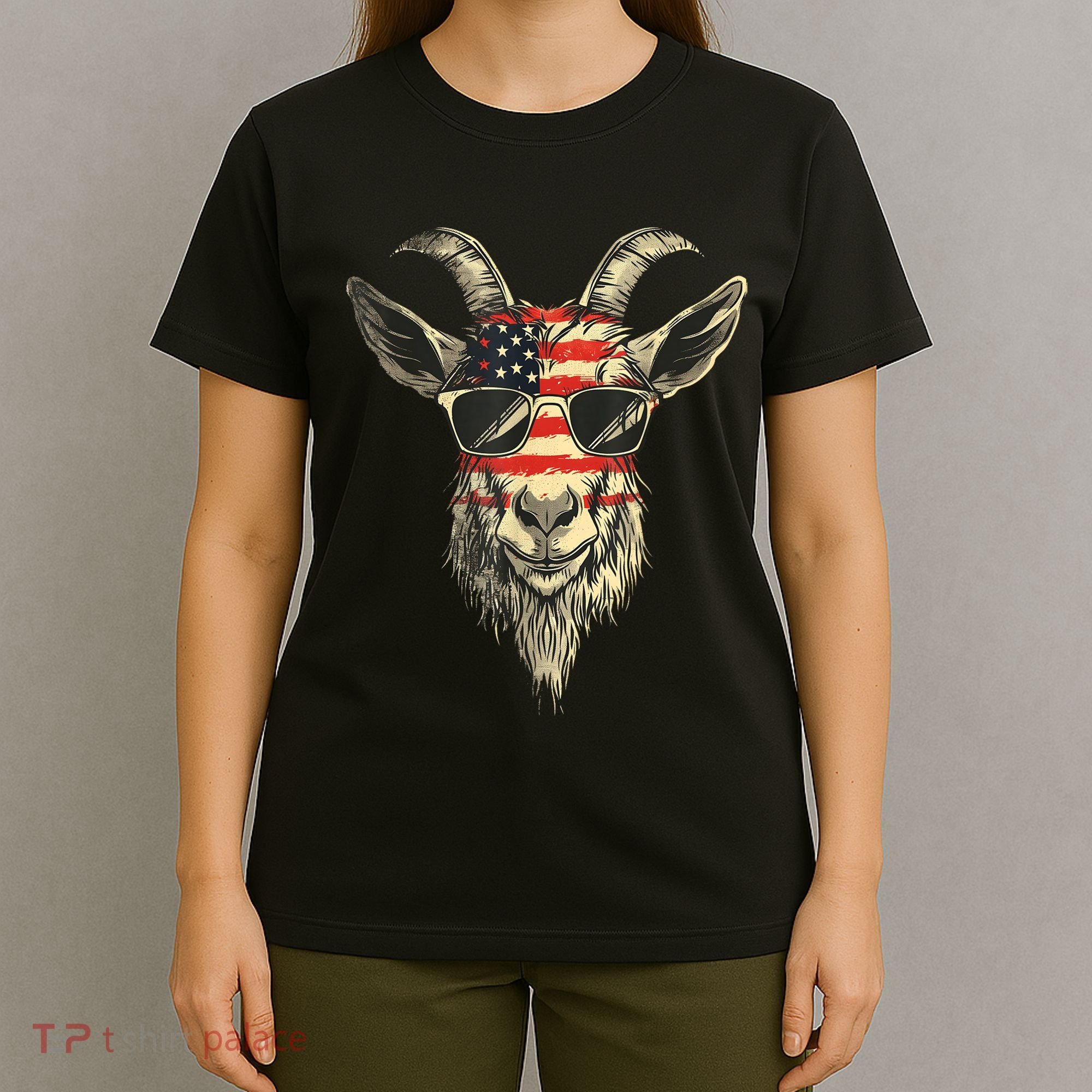 Cool Goat With Sunglasses And Usa Flag T-Shirt