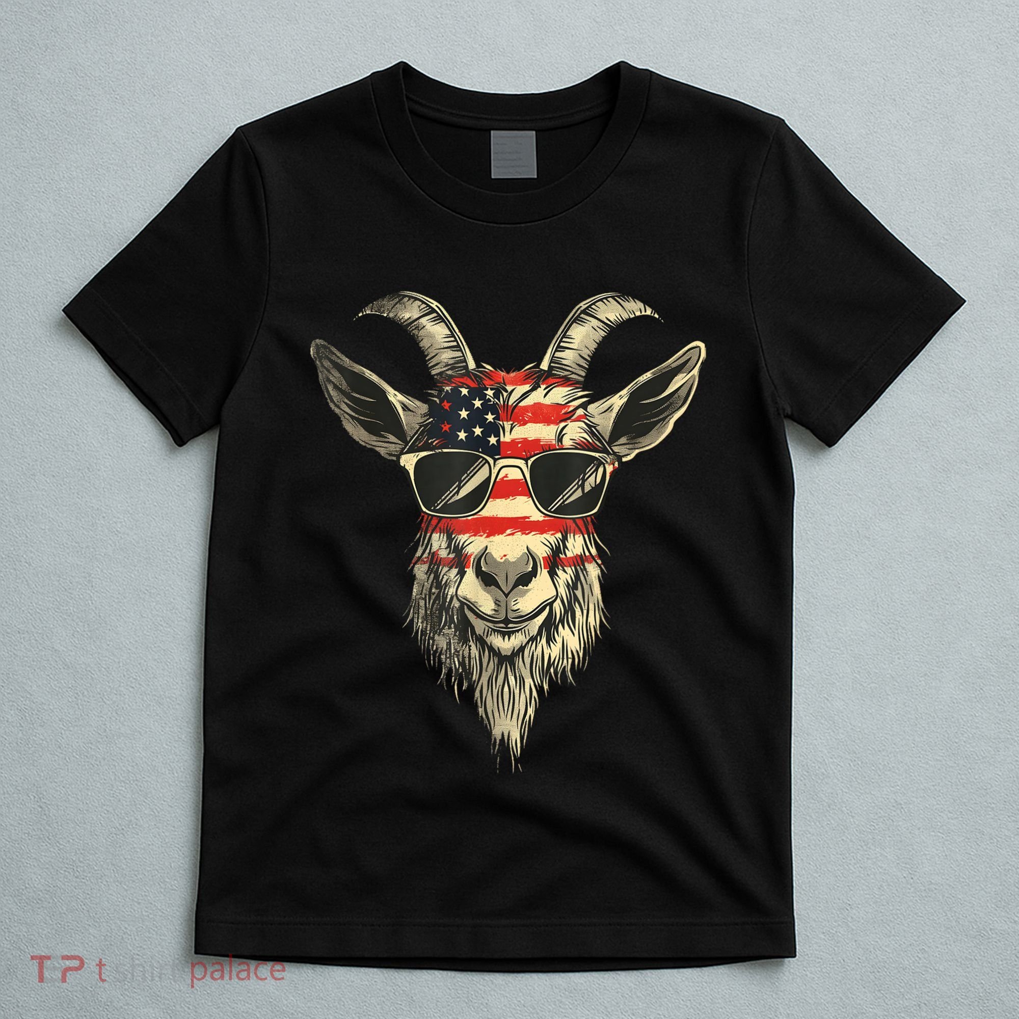 Cool Goat With Sunglasses And Usa Flag T-Shirt