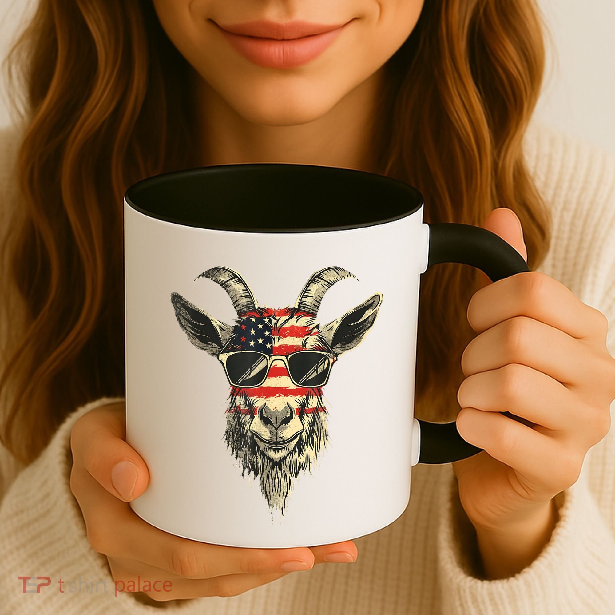 Cool Goat With Sunglasses And Usa Flag Coffee Mug