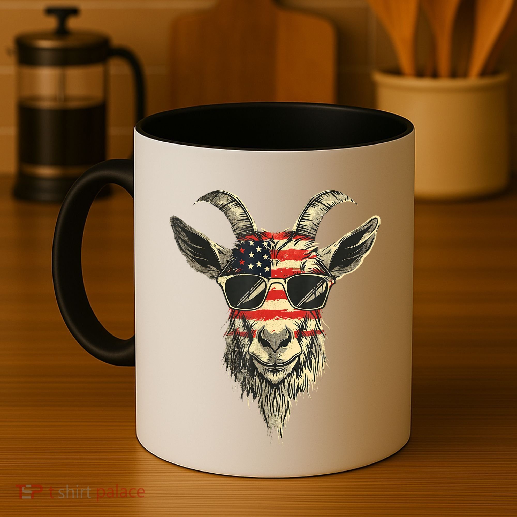 Cool Goat With Sunglasses And Usa Flag Coffee Mug