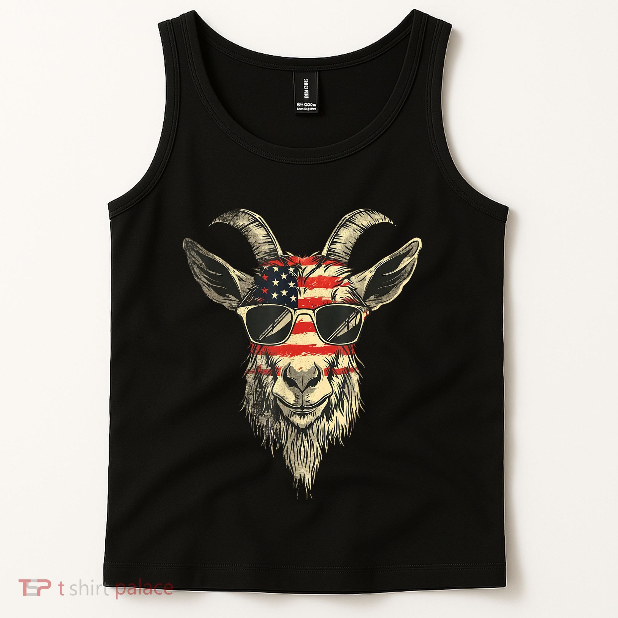 Cool Goat With Sunglasses And Usa Flag Tank Top