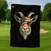 Cool Goat With Sunglasses And Usa Flag Golf Towel thumb 1