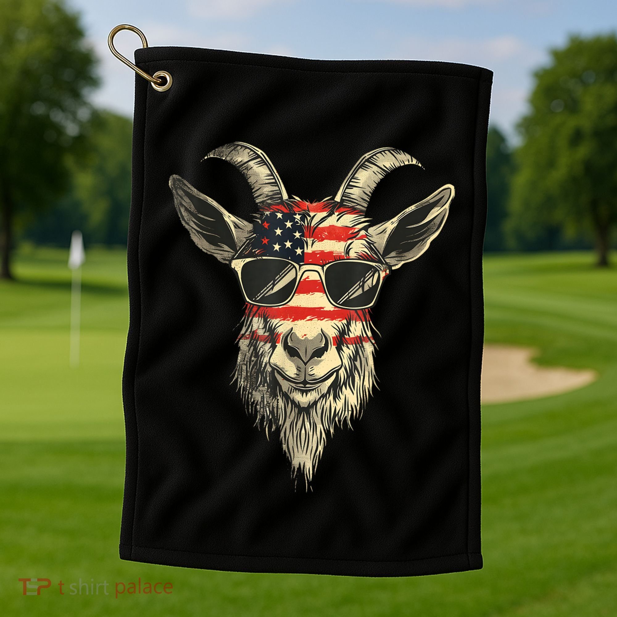 Cool Goat With Sunglasses And Usa Flag Golf Towel