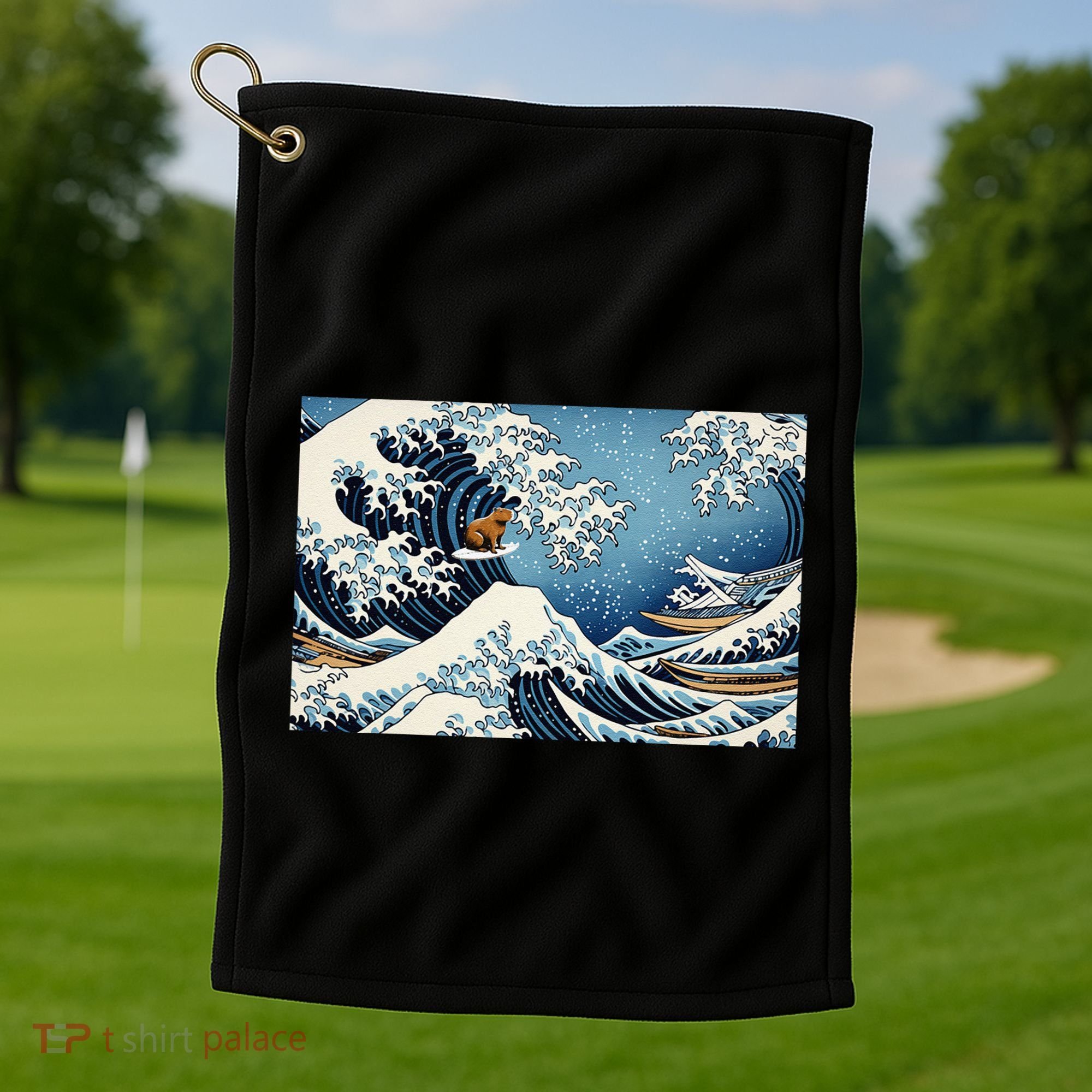 Capybara Great Wave Of Kanagawa Golf Towel