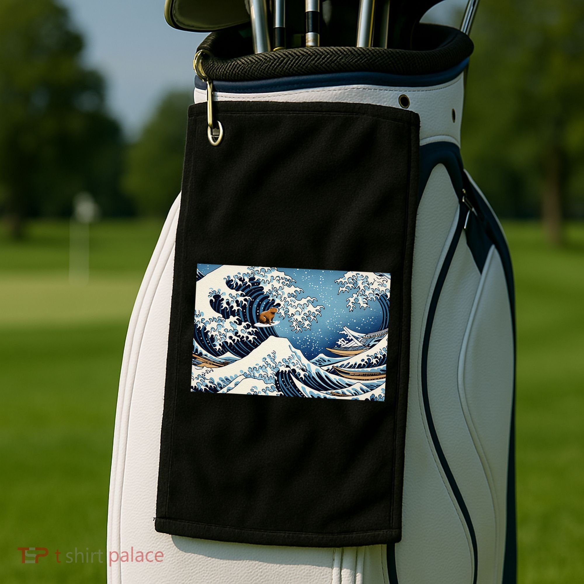 Capybara Great Wave Of Kanagawa Golf Towel