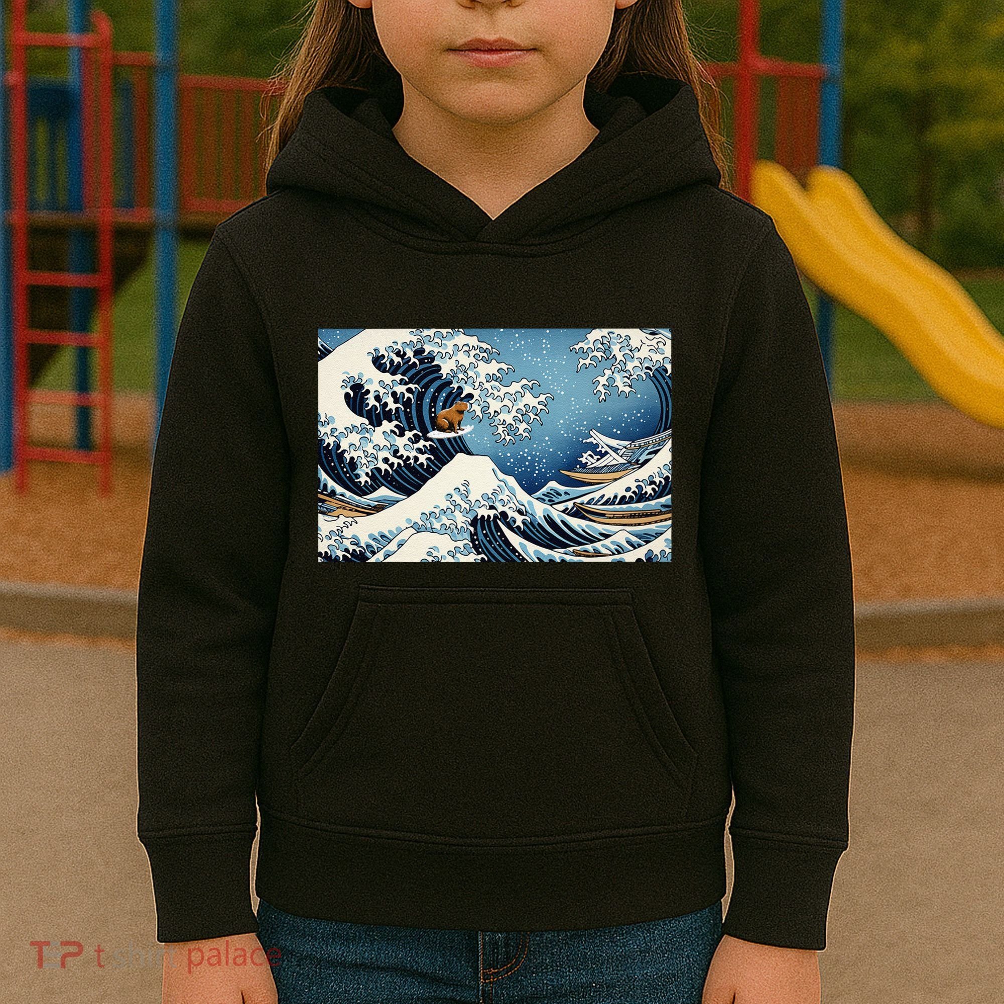 Capybara Great Wave Of Kanagawa Kids Hoodie