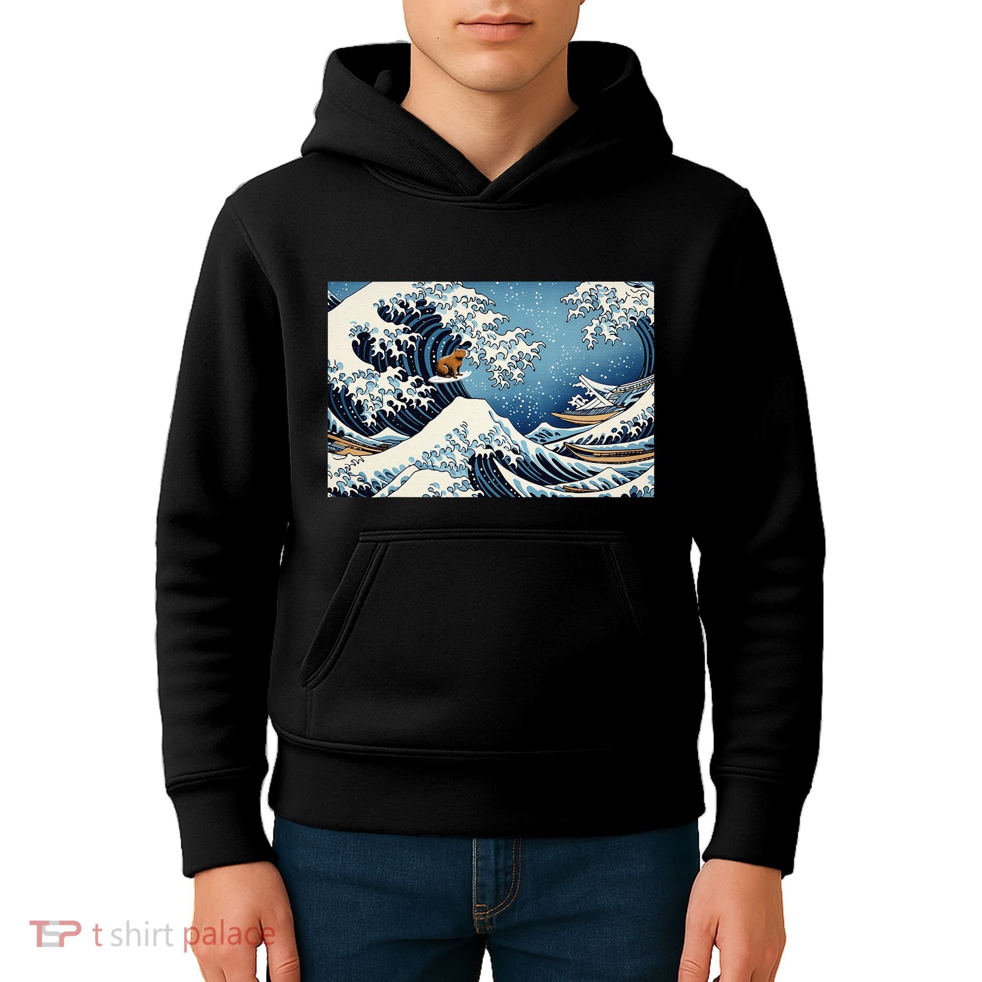 Capybara Great Wave Of Kanagawa Kids Hoodie