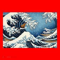 Capybara Great Wave Of Kanagawa Santa Hat thumb 1