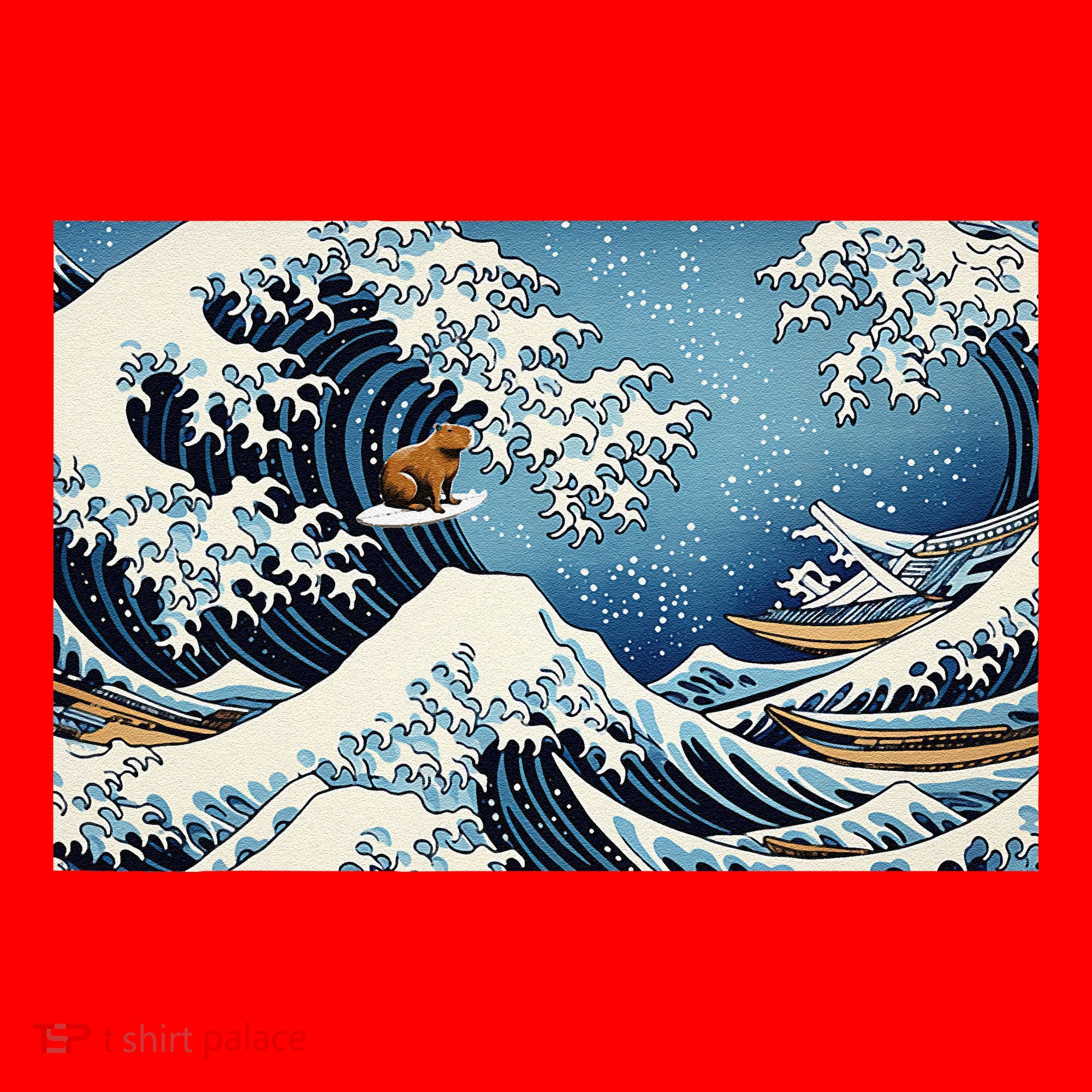 Capybara Great Wave Of Kanagawa Santa Hat