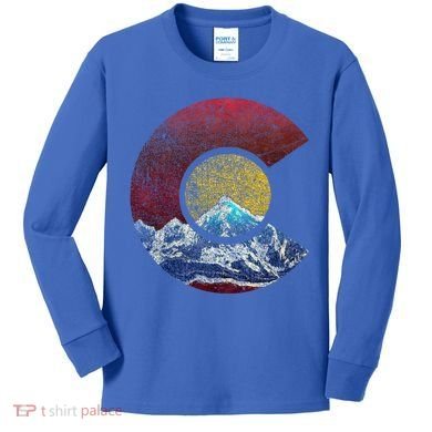 Colorado Gift With Flag Inspired Scenery Kids Long Sleeve Shirt