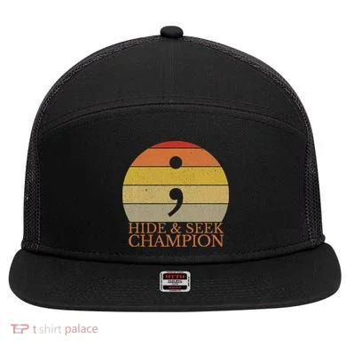 Coder Hide And Seek Champion Semi Colon Coding Programmer 7 Panel Mesh Trucker Snapback Hat