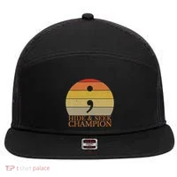 Coder Hide And Seek Champion Semi Colon Coding Programmer 7 Panel Mesh Trucker Snapback Hat thumb 0