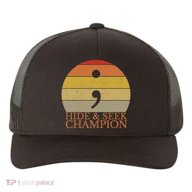 Coder Hide And Seek Champion Semi Colon Coding Programmer Yupoong Adult 5-Panel Trucker Hat