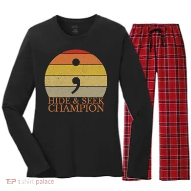 Coder Hide And Seek Champion Semi Colon Coding Programmer Women's Long Sleeve Flannel Pajama Set