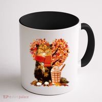 Cute Happy Autumn Cat With Pumpkin Spice Drink Fall Lover Coffee Mug thumb 1