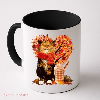 Cute Happy Autumn Cat With Pumpkin Spice Drink Fall Lover Coffee Mug