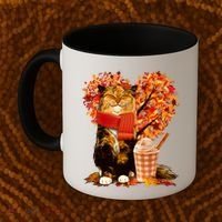 Cute Happy Autumn Cat With Pumpkin Spice Drink Fall Lover Coffee Mug thumb 2