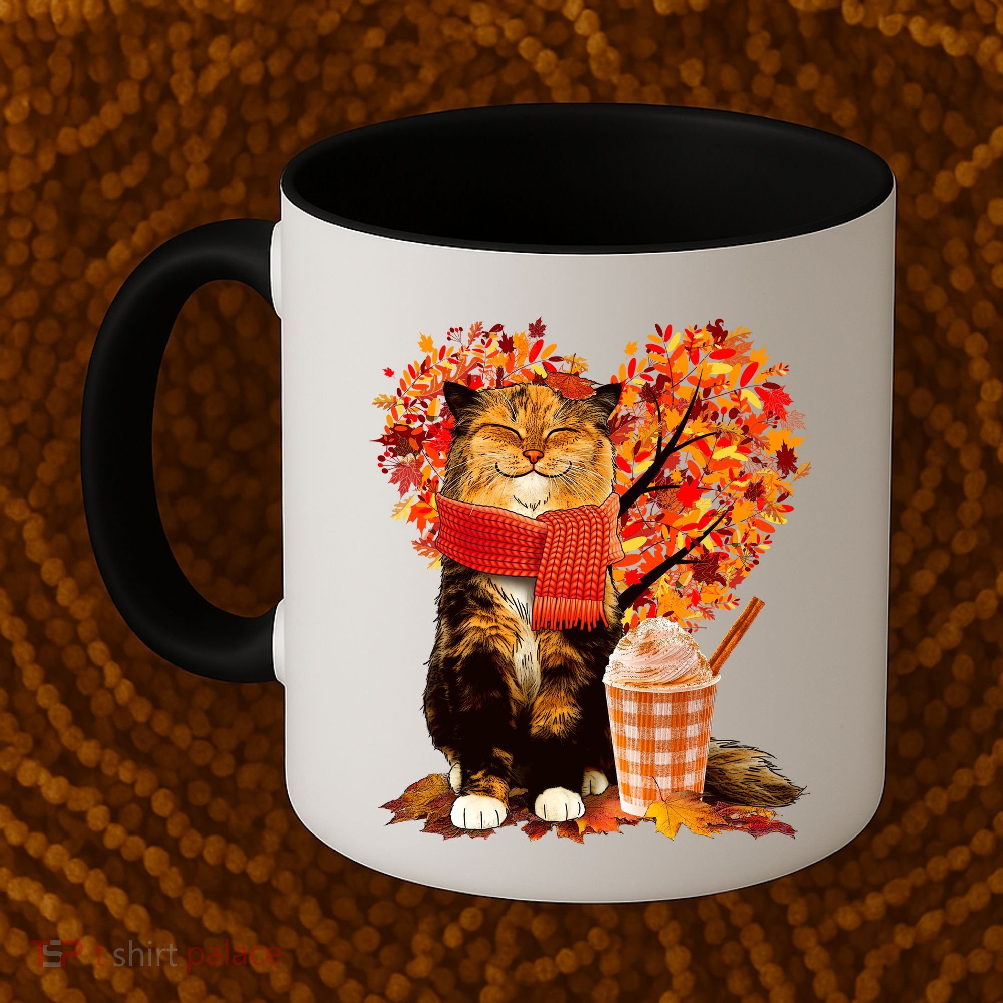 Cute Happy Autumn Cat With Pumpkin Spice Drink Fall Lover Coffee Mug