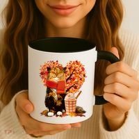 Cute Happy Autumn Cat With Pumpkin Spice Drink Fall Lover Coffee Mug thumb 3